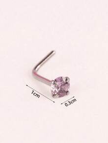 2pcs Fashionable Simple Heart Shaped Cubic Zirconia Stainless Steel Nose Stud For Women, Party Gift - Heart - View 4