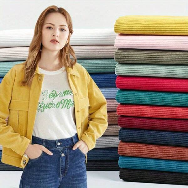 1 Stück Cord-Stoff, gestreifter Cord-Stoff, handgemachtes DIY Hemd-, Jacken-, Sweatshirt-Bekleidungsmaterial, einfarbiger Sofa-Überzugstoff, 61 Zoll breit, 36/108/180 Zoll lang (260g/m²)