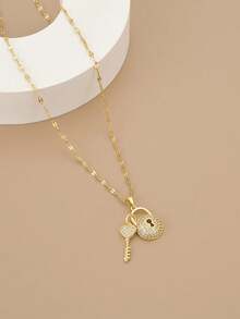 1 chiếc dây chuyền mặt khóa đính đá Cubic Zirconia thời trang bằng thép không gỉ, trang sức bạc, dây chuyền bạc, quà tặng Ngày của Mẹ, trang sức phương Tây, quà tặng Ngày Nhà giáo, quà tặng cho phụ nữ, trang sức đi biển cho phụ nữ, mặt dây chuyền, quà tặng, quà sinh nhật - Bạc - Xem 3