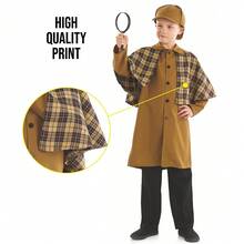 Morph Costumes Victorian Detective Fancy Dress Costume For Kids - Classic Sherlock Holmes Outfit With Deerstalker Hat & Tartan Cape For World Book Day - Grey - View 5