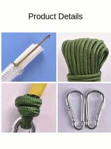 1 Pc (1000cm/394in) Steel Core Clothesline, Wind Resistant No Drill Needed Extra Long Steel Cord Clothesline With 2 Hooks, Outdoor/Indoor Drying Rope, Camping Accessory