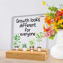 [4x4 Inch Inspirational Desk Plaque] Acrylic Decorative Sign "Growth Looks Different For Everyone", Classic Style Inspirational Desk Plaque, 4x4 Inch, English Language, With Tabletop Mounting, For Office, Classroom, And Partition Decor, Multipurpose Decorative Gift