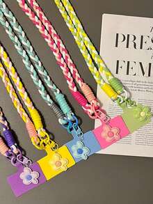 2026新年情人节网络红人糖果五瓣花手机挂绳，多巴胺色，长款斜挎，ins风撞色设计，手工制作，经久耐用，适合户外旅行、徒步，男女通用，短款手机支架，智能手机腕带，智能手机挂绳，钥匙扣，智能手机挂饰，智能手机单肩包，手机配件，手机吊坠