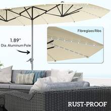 15ft Patio Umbrella Solar Lights UPF50+ Outdoor Umbrella - Cream White - View 5