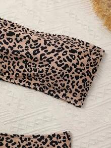 Conjunto de bikini sexy y elegante de 2 piezas con bandeau sin tirantes y estampado de leopardo, ropa y traje de baño para mujer - Multicolor - Ver 3