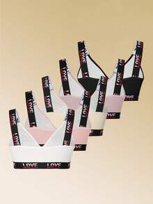 5pcs Comfortable Wireless & Padless Letter Strap Women Bras - Multicolor - View 5