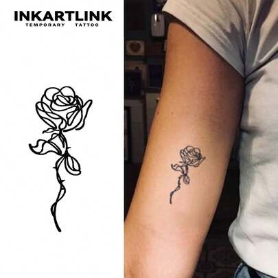INKARTLINK 3 miếng dán hình xăm tạm thời INKARTLIN French Line Rose | Kết hợp hoàn hảo với áo sơ mi trắng | Mẹo phong cách hẹn hò và nơi làm việc