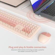 Quiet Wireless Keyboard And Mouse, Retro Typewriter-Style Full-Size Colorful Keyboard And Mouse Combo, Slim Design, Low-Noise Typing For Windows PC Laptop - Orange - View 2
