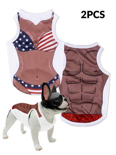 2 件套透气宠物肌肉比基尼背心，防跳蚤，适用于猫狗，可机洗涤纶面料，室内/室外使用，四季皆宜，适合小型到超大型犬种