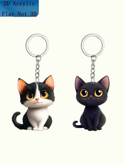 1pc Black 2D Flat Acrylic Cat Keychain, Suitable For Backpacks - Cute Pet Accessory For Backpacks, Handbags, Car Keys, And Daily Use, Pet Memorial Pendant, Gift For Couples, Parties, 2D Flat [This Product Requires Manual Installation.] Car Accessories Hanging Decoration Cartoon Goth Y2K Lanyard ID Card Holder, Car Accessories Christmas Car Accessories, Creative Gift For Teachers, Friends, Sisters