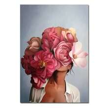 1 pieza Pintura en lienzo con retrato de mujer y flor, arte de pared moderno para decoración del hogar, sala de estar, dormitorio, regalo opcional con marco - Multicolor - Ver 82