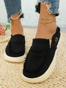 大码女士时尚帆布运动鞋，透气舒适纯色休闲厚底鞋，适合孕妇