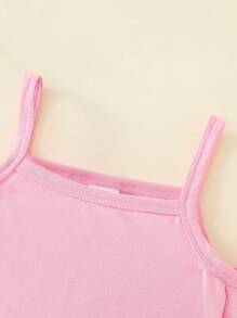 Girls Spring/Summer 3pcs Set: Cold Shoulder Strap Solid Color Top + Butterfly Print Shorts + Belt