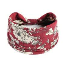 1 Stück Bohemian Stil Frauen Blumen-Muster verdrehtes elastisches Stirnband, breites dehnbares rutschfestes Haartuch für Damen Yoga Make-up Workout, für alle Jahreszeiten, Polyester Faser Turban Stirnband