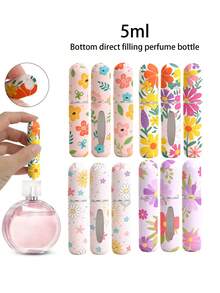 1/4 件彩色花卉印花图案香水喷雾瓶，可重复使用的底部填充香水瓶，迷你化妆品瓶，香水，纯露包装工具，多种颜色可供选择，送给家人和朋友的生日礼物，节日礼物，便携式旅行 5ml