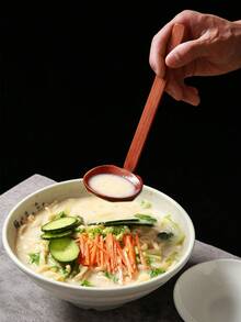 1 PIEZA Cuchara japonesa para sopa de 21 cm/8.2 pulgadas, cuchara de ramen de madera con mango largo de bambú, cuchara de madera para comer ramen y platos calientes, cuchara de sopa asiática orgánica, material escolar - Marrón - Ver 1