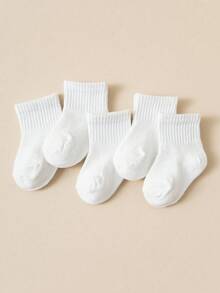 5双可爱弹力婴儿袜，男女通用 - 白色 - 查看 5