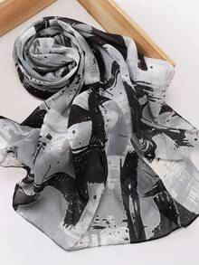 1pc Women's Soft Asymmetrical Digital Printed Pattern Modal Hijab Scarf For Dress - Multicolor - View 6