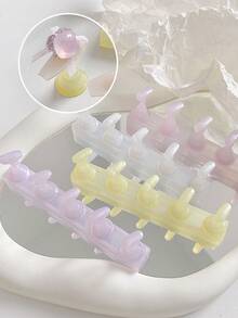 Conjunto de decoração de unhas 3D: 1 peça de base oca de acrílico + 5 peças de pontas de unhas coloridas de gelatina, com cristais de resina, miçangas, strass, efeito holográfico a laser estilo coreano vintage, base de madeira, 10 pontas de unhas douradas, ótimo presente para meninas e mulheres