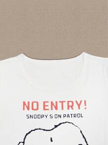 SNOOPY Authorized PEANUTS Snoopy 2pcs/Set Printed T-Shirt And Shorts, Casual And Comfortable Home Sleepwear Set For Summer Outfit