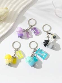 Letter Detail Beverage & Cake Charm Keychain - Pink - View 1