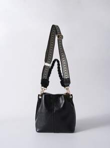 Bolso de cubo de unicolor con textura de moda de verano, bolso de hombro versátil retro de mujer, regalo de Navidad de invierno