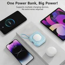 LUCKYDUO 10000mAh 移动电源内置 2 条电缆，LED 显示屏快速充电电池组，带镜子的便携式充电器，旅行必备，超薄电池组，兼容 和其他 Type-C Android 手机，适合夏季假期户外旅行/露营和紧急备用移动电源，适合送给家人、朋友、生日电量显示的礼物 - 藍色 - 查看 5