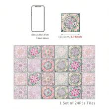 24PCS- Nrdic Bohemian Style Home Tile, Self-Adhesive Wall Stickers, Peel And Stick Wallpaper, Kitchen Bathroom Bedroom Living Room Dining Room, Waterproof, Oil And Moisture Proof, Decorative Tile Stickers, Wall Renovation Floor Stickers For Home Decor