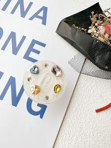 1 Pc Multi-Color Artificial Crystal Rhinestone Round Mobile Phone Holder, Expandable Air Cushion Phone Stand Compatible With IPhone, Android Phone, Gift For Birthday, Family, Friends Push-Pull Phone Grip, Phone Accessories Compatible With IPhone, Android Phone, Gift For Birthday, Family, Friends - Multicolor - View 5