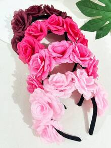 1件装女士金色、银色、红色、蓝色玫瑰花仿真花黑色发箍，圣诞节、新娘婚礼装饰发圈，女士发带发饰头饰美容家居卧室装饰 - 玫瑰 - 查看 2