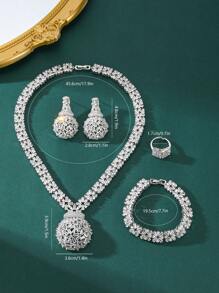 Saudi Arabia Middle East Dubai Luxury Bridal Jewelry Set, Cubic Zirconia Necklace Earrings 4 Piece Evening Jewelry Suit For Women, Wedding And Party