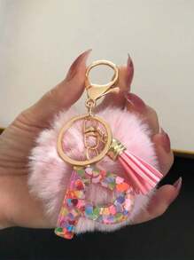 1 pieza Llavero con inicial de alfabeto, llavero de pompón de peluche lindo, accesorio colgante para bolso, mochila, coche, mujer y niña. Llavero de resina con lentejuelas, accesorios para billetera y bolso, llavero con borlas, inicial de alfabeto de la A a la Y, accesorios para coche, ideas de regalo de Navidad gótico y Y2K