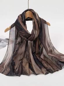 1件装女士印花头巾，波西米亚水彩印花头巾，防晒围巾，优雅多功能日常头巾，女士长袍 - 棕色 - 查看 3