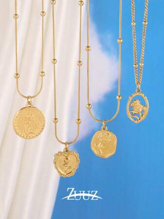 1pc Fashionable Stainless Steel Flower Pendant Necklace, Women's Daily Decorative Neck Chain