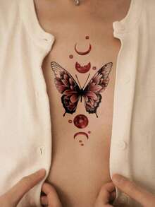 1 件彩色蝴蝶新月纹身贴纸，性感蝴蝶临时纹身贴纸，防水防汗 Y2K 简约设计，适用于手指手掌手臂，适合女性 - 彩色 - 查看 4