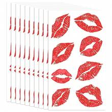 10 Sheets/80pcs Red Fake Lips Temporary Tattoo Stickers,Waterproof Red Kiss Temporary Tattoo Stickers,Sexy Lip Stickers Print For Adult Women Valentines Day Theme Decorations - Red - View 1