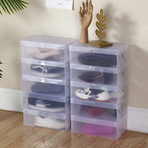 1/6pcs Transparent Stackable Shoe Boxes With Flip-Top Lid, Foldable Travel Shoe Storage Solution, Easy To Clean, Ideal For High Heels, Sandals, And Shoes, Shoe Storage Organizer