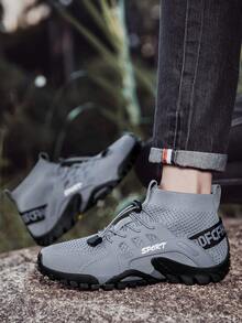 New Outdoor Sports Shoes For Teenagers, Boy's Hiking Trekking Shoes With Slip-Resistant Rubber Sole, Breathable Woven Mesh Fabric, Soft Sole & Soft Upper For Boys - Grey - View 2