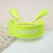 1pc Embroidered "SUMMER" Vintage Style Bracelet, Boho Beach Holiday Vibe, Suitable Gift For Family, Friends, Students, Festivals, Beach Parties And Travels