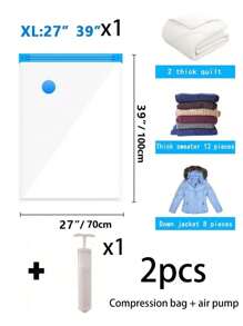 2 pièces Sacs de rangement sous vide de voyage d'été, sacs de compression économiseurs d'espace avec pompe manuelle, sacs sous vide grande capacité en PVC, sacs sous vide transparents, sacs de rangement sous vide multifonctionnels, sacs de rangement étanches, sacs de rangement résistants à l'humidité et à la moisissure, ensemble d'organisation de vêtements pour la maison, convient pour les couvertures et les couettes, rangement sous vide de vêtements, 1 pompe manuelle incluse