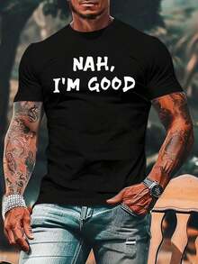 Camiseta de manga corta para hombre Manfinity Homme con impresión de eslogan - Negro - Ver 1