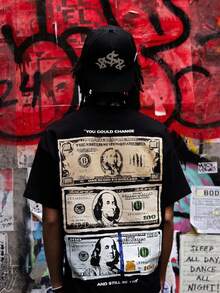 Money - Themed Motivational T - Shirt 100% Pure Cotton Double-Sided Printed T-Shirt, Suitable For Men And Women, The Best Gift For Summer Casual Short Sleeved T-Shirt - 黑色 - 查看 2