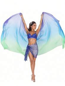 1 pieza Velo ligero y transparente de color degradado vibrante - Accesorio de disfraz de chal para actuación de danza del vientre - Multicolor - Ver 14