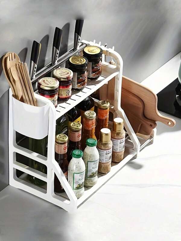 Estante de cocina multicapa, soporte para frascos de especias, soporte para utensilios, organizador de encimera