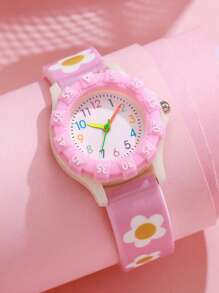 1pc Lovely Macaron Color Small Daisy Arabic Numeral Dial Silicone Quartz Watch, Suitable As Birthday Gift, Graduation Gift, Everyday Wear