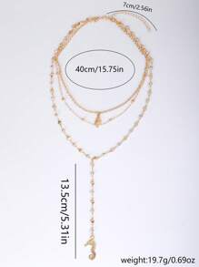 Vogue Whisper 1 szt. Modny prosty naszyjnik z muszli i konika morskiego, wielowarstwowy naszyjnik Y dla kobiet, odpowiedni na prezenty urodzinowe i do codziennego noszenia