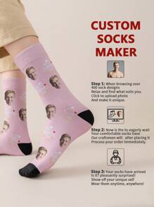 1 paire de chaussettes mi-longues personnalisées pour hommes, avec n'importe quel visage imprimé dessus. Chaussettes personnalisées avec photos, chaussettes moyennes et longues amusantes et personnalisées, convenant pour des occasions telles que la Saint-Valentin