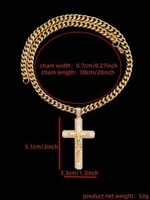 1个立方氧化锆十字架耶稣吊坠和1条7毫米不锈钢链项链，男士时尚嘻哈复古吊坠项链，适合日常佩戴或派对，送给爱人的礼物 - 金黃色 - 查看 10