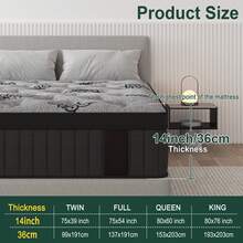 Duchessz 9"10''12"14"  Twin Full Queen King Gel Memory Foam Hybrid Pocket Spring Mattress In A Box Medium Firm - 14寸 - 查看 2