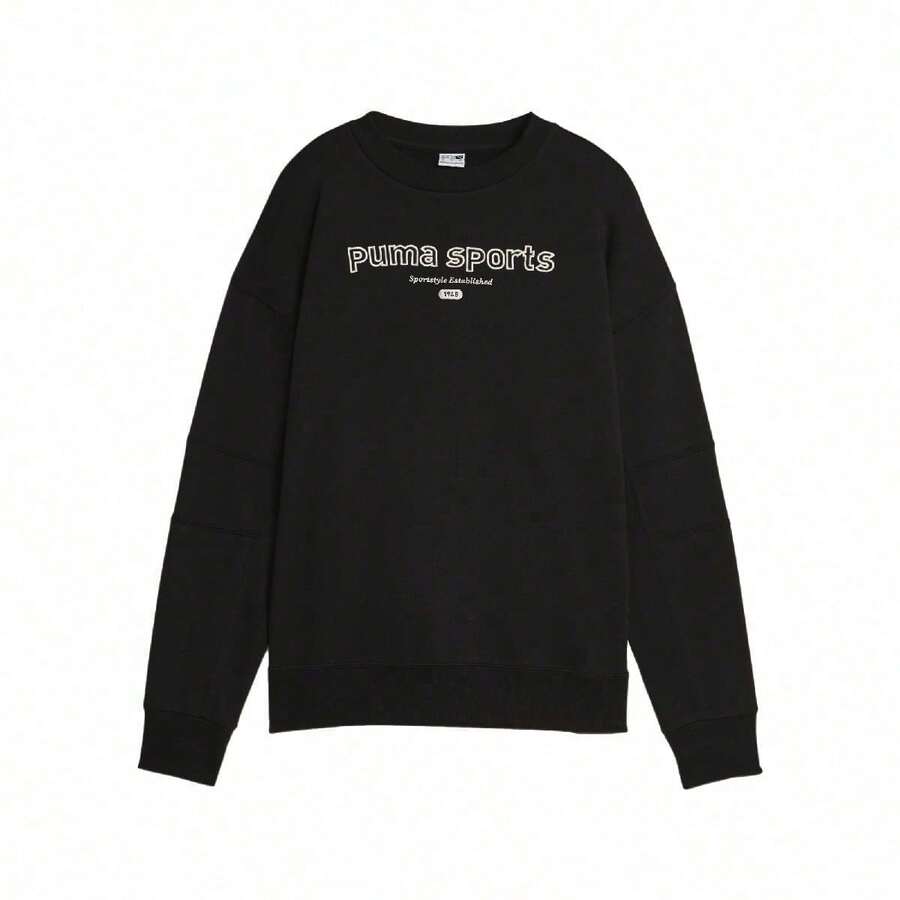 Puma 时尚刺绣徽标女式圆领长袖套头针织运动卫衣 62348201 - 黑色 - 查看 1